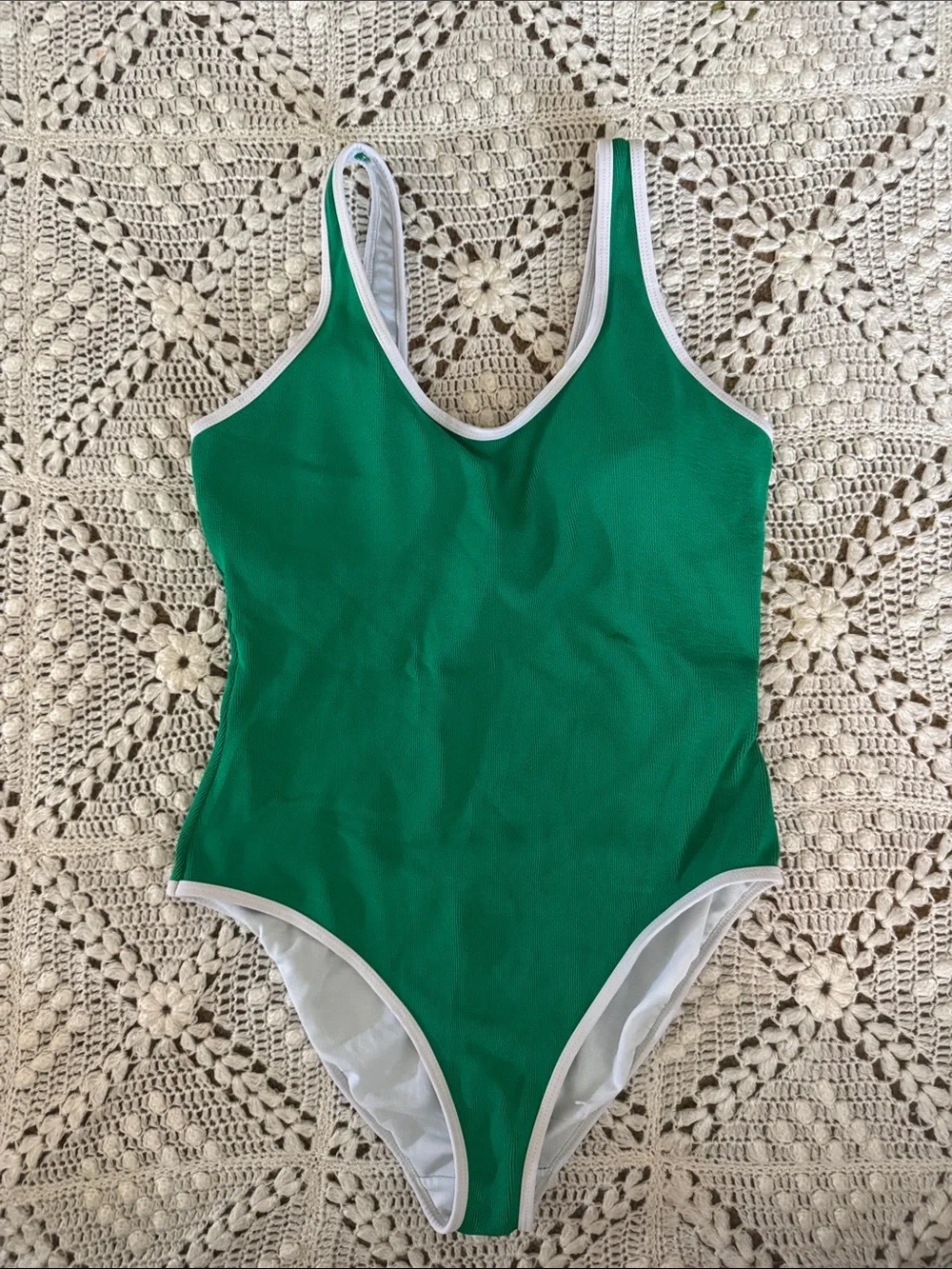 Primark Green One-Piece Swimsuit with White Trim